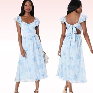 LULUS Loveliest Darling Light Blue Floral Ruffled Dress (Sz XS)